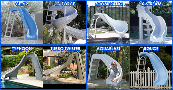 slides (City2, G-force, Zoomerang, X-stream / Typhoon, Turbo Twister, Aquablast, Rouge)
