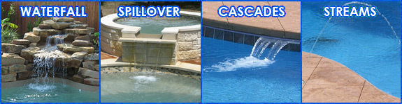 water features (waterfalls, spillovers, cascades, streams)