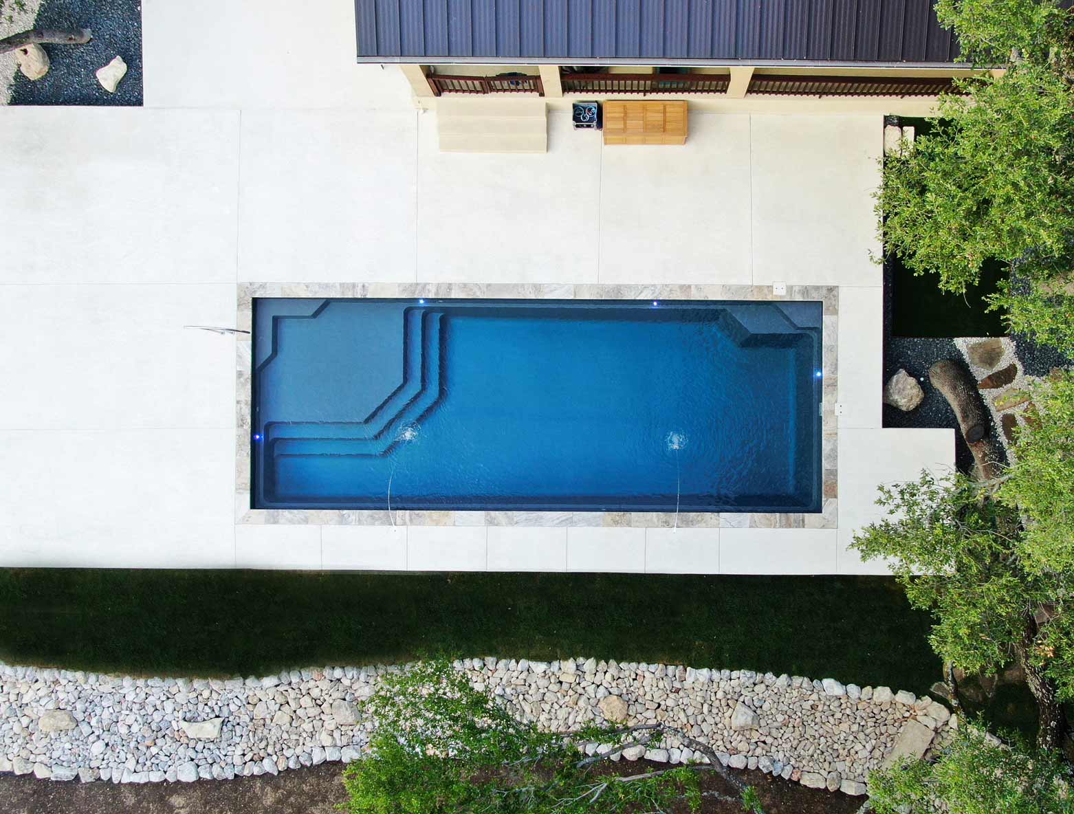 Vogue 40 model fiberglass pool from Aquamarine Pools
