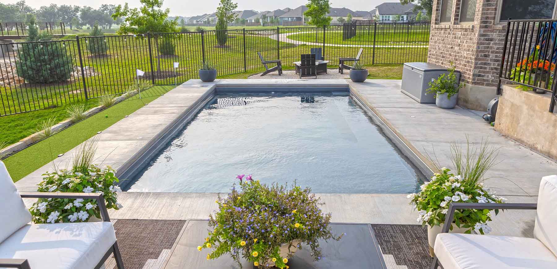 Rectangle fiberglass swimming pools for Texas, Oklahoma and Louisiana homeowners
