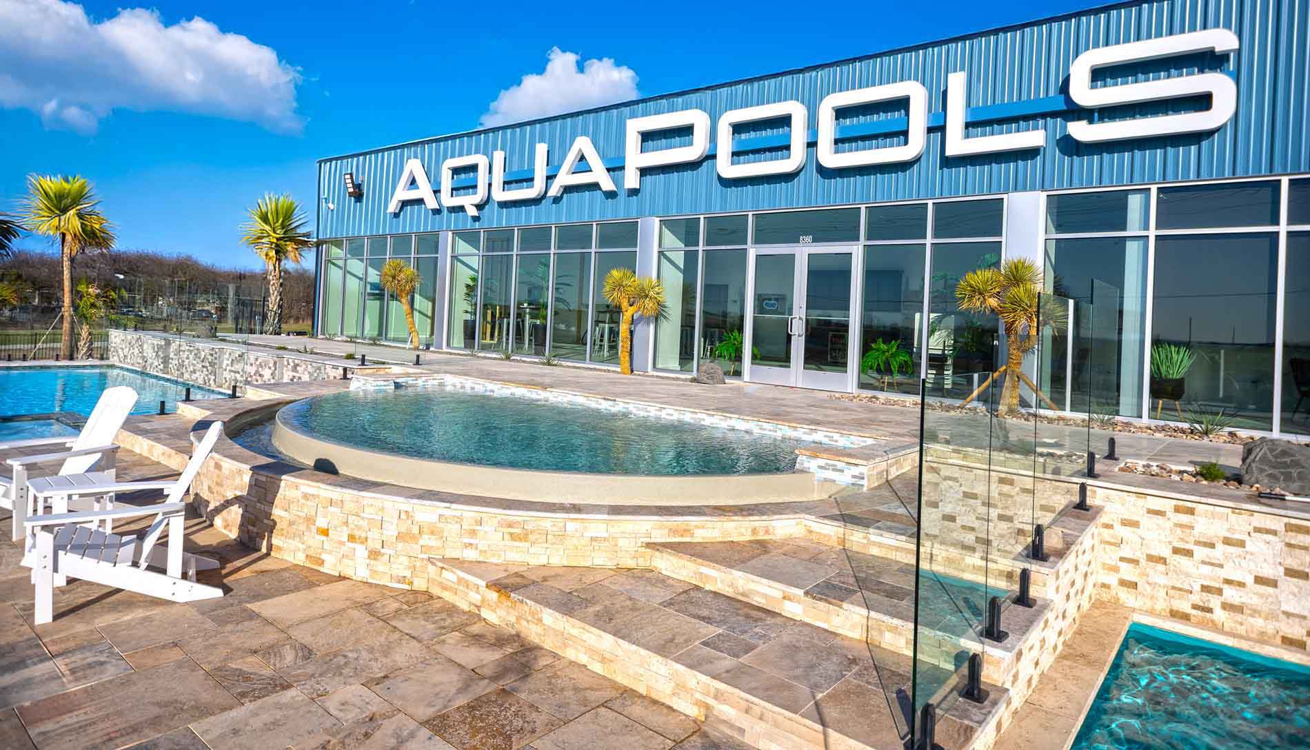 Aqua Pool display park fiberglass pools Georgetown, Texas 78626. Inground swimming pool near me with special discount prices.