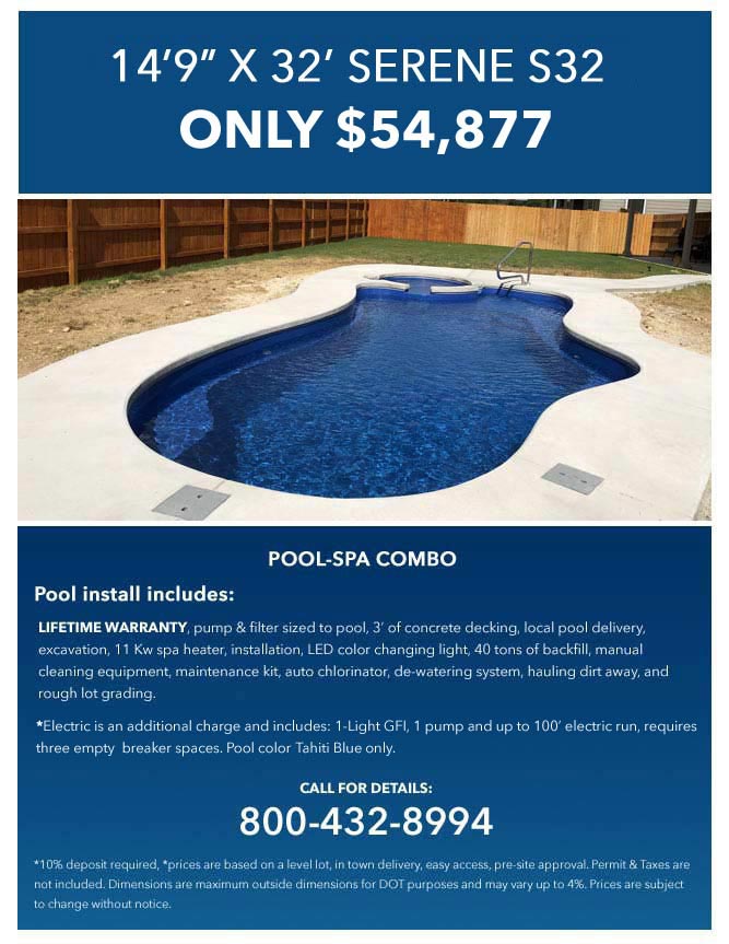 serene fiberglass pool and spa price
