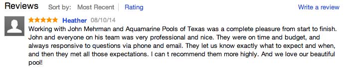 Aquamarine Pools of Texas customer review