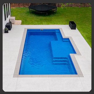 Dynasty 35 model fiberglass pool in Tahiti Blue by AquaPools