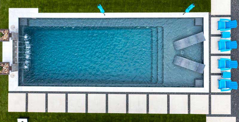 AVIVA Pools Apex fiberglass rectangle pools from AquaPools